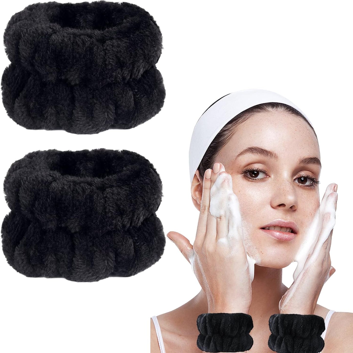 Microfiber Face Washing Wristbands - 2 Pack Absorbent Arm Towels for Spa and Daily Use for Women and Children