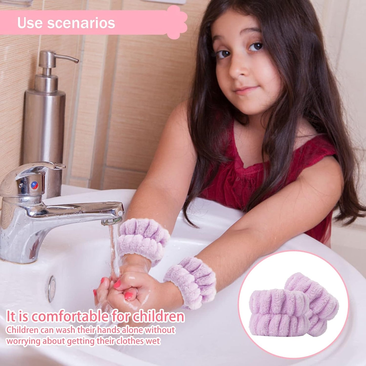 Microfiber Face Washing Wristbands - 2 Pack Absorbent Arm Towels for Spa and Daily Use for Women and Children