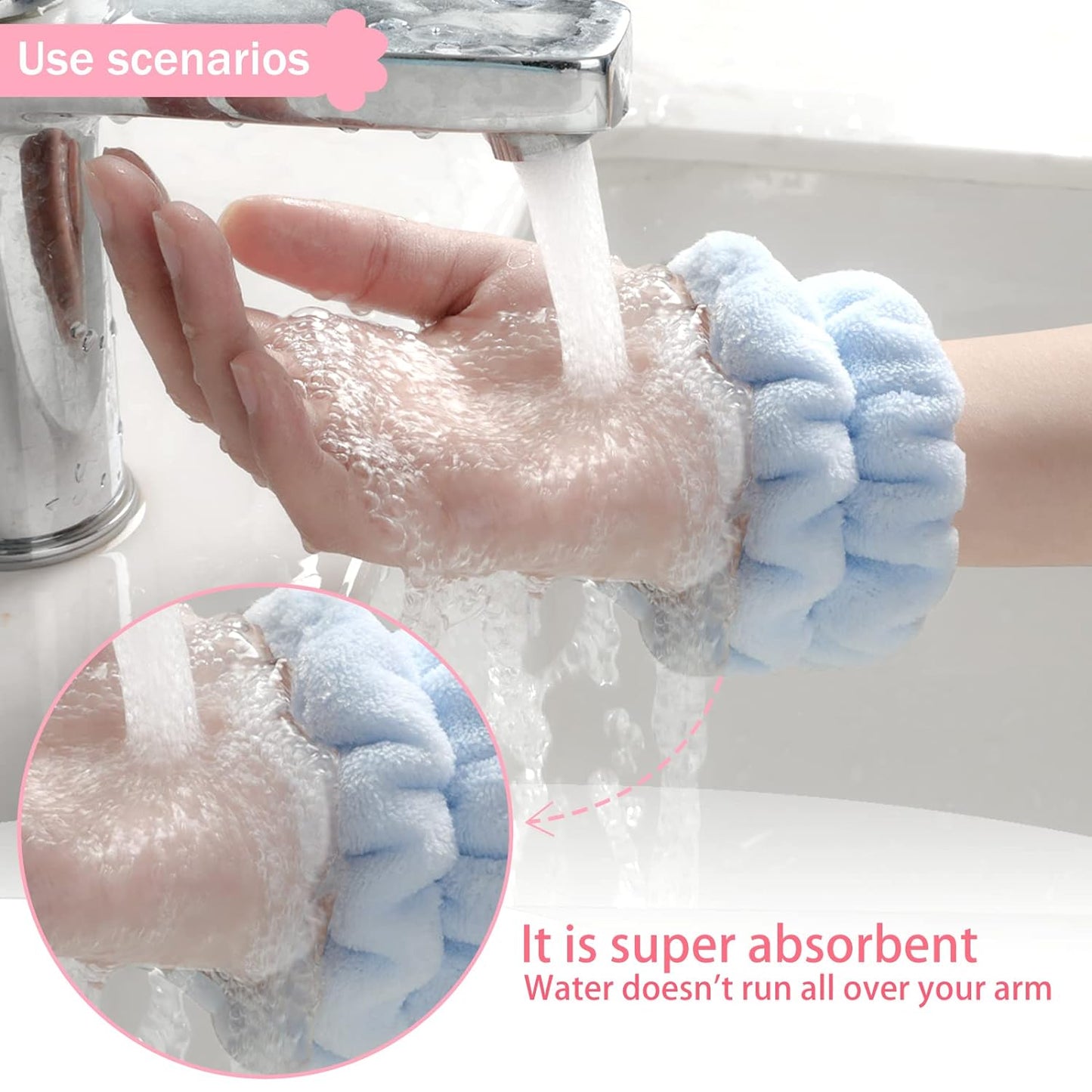 Microfiber Face Washing Wristbands - 2 Pack Absorbent Arm Towels for Spa and Daily Use for Women and Children