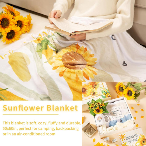 Sunshine Care Package: Thoughtful Get Well Soon Gift Basket for Women with Sunflower-Themed Items, Inspirational Blanket, and Candle for Mom, Sister, or Loved Ones