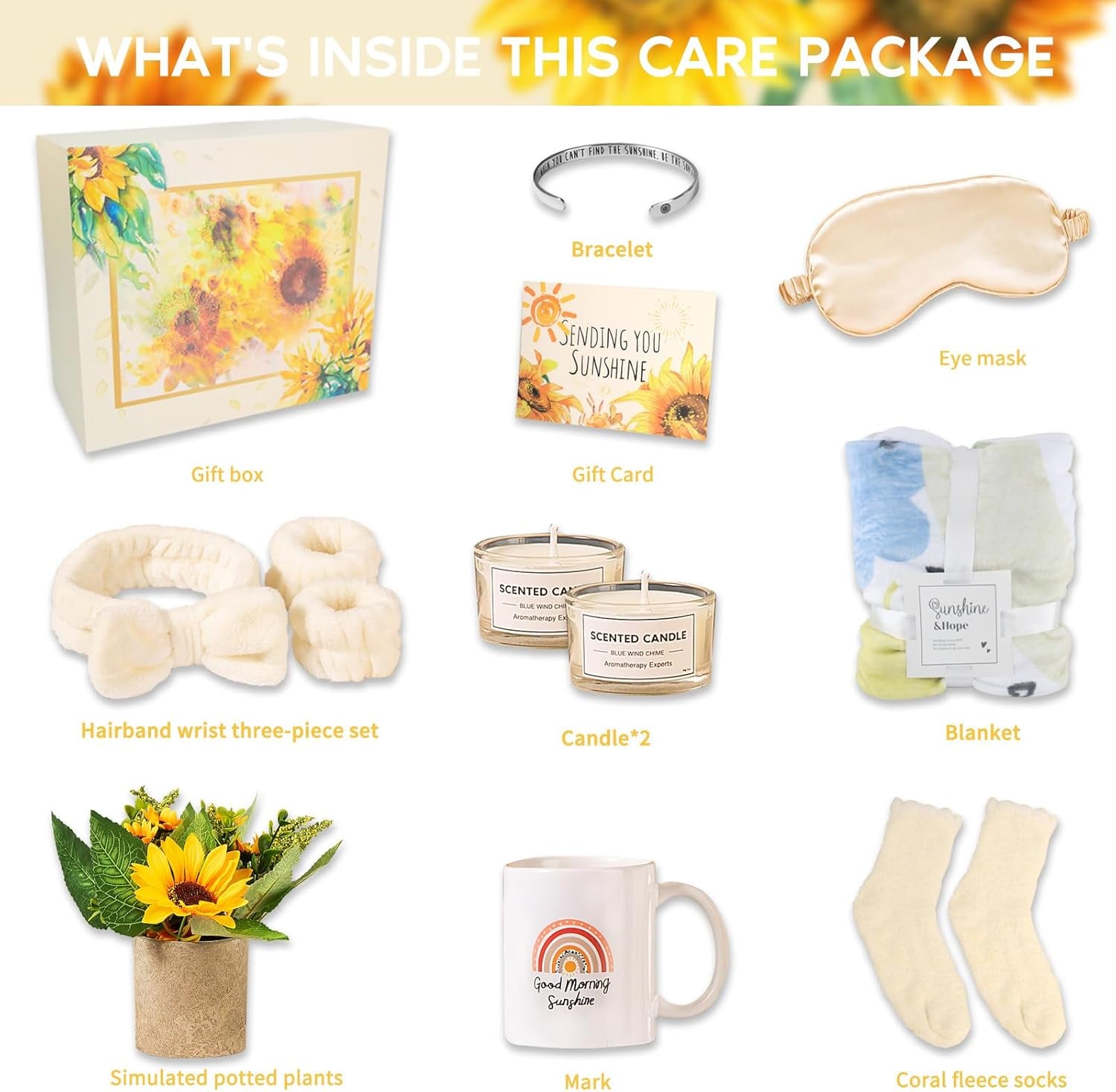 Sunshine Care Package: Thoughtful Get Well Soon Gift Basket for Women with Sunflower-Themed Items, Inspirational Blanket, and Candle for Mom, Sister, or Loved Ones