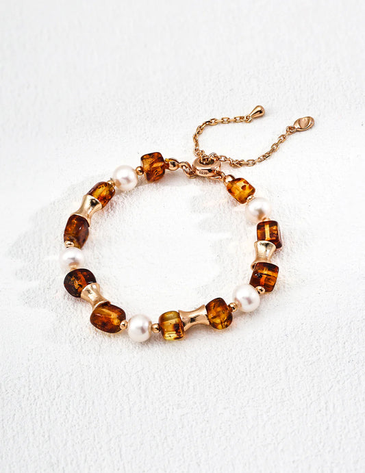 Vintage Natural Pearl Flower Amber Bracelet