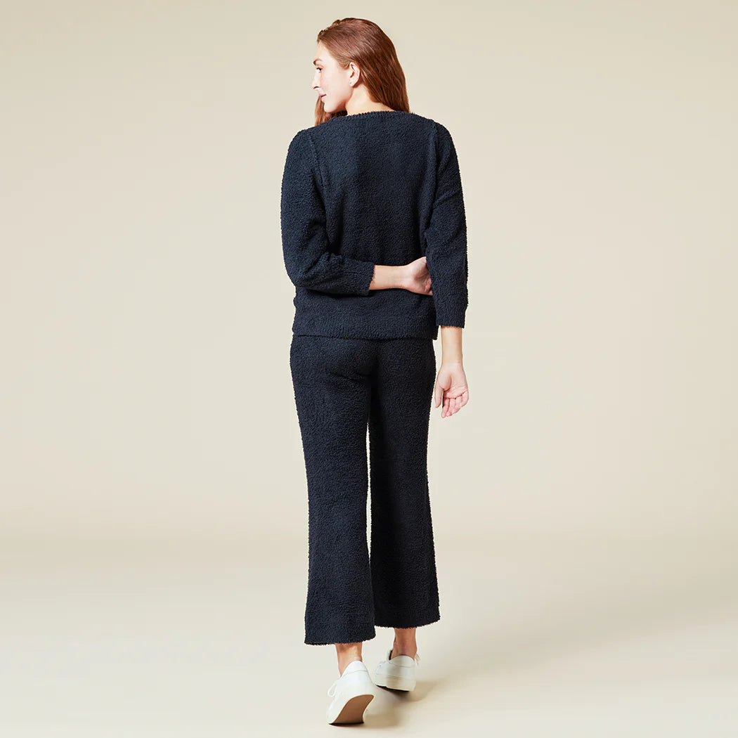 Solid Marshmallow Reverse Seam Crew Neck Lounge Set with Bracelet Sleeve
