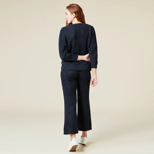 Solid Marshmallow Reverse Seam Crew Neck Lounge Set with Bracelet Sleeve