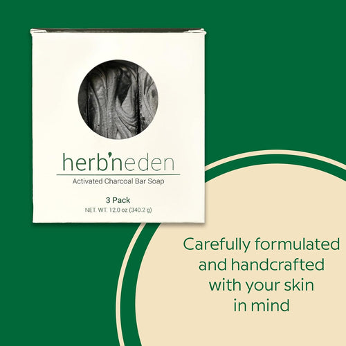 Revitalize Your Skin with Herb’N Eden Activated Charcoal Bar Soap - Moisturizing Face & Body Soap for Oily, Acne, and Combination Skin - Natural, Handmade, Cruelty-Free - 3 Pack