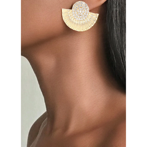 ASWAN Bling Fan-Shaped Gold Earrings