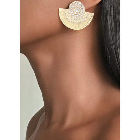 ASWAN Bling Fan-Shaped Gold Earrings