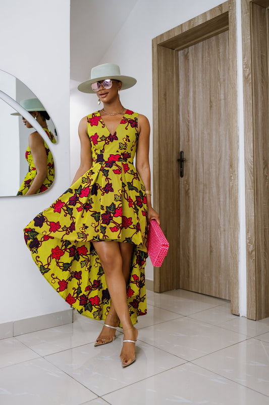 LEWA AFRICAN PRINT HIGH-LOW DRESS [MULTICOLOR]----FINAL SALE