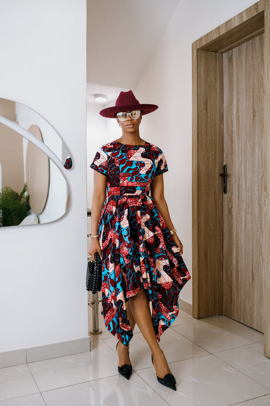 KARIMAH AFRICAN PRINT HANDKERCHIEF HEM DRESS