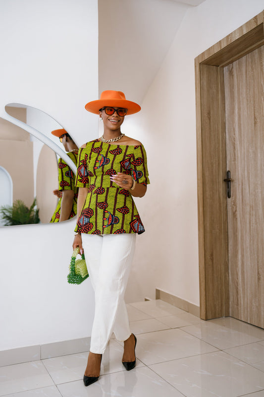 IMARA AFRICAN PRINT ASYMMETRIC PEPLUM TOP [MULTICOLOR]----FINAL SALE
