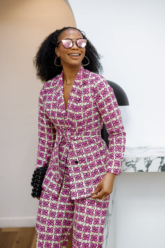 ZYLA AFRICAN PRINT TWO PIECE SUIT SET [PINK]
