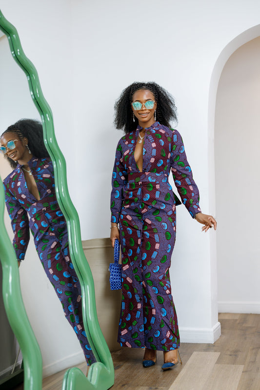 EMILY AFRICAN PRINT BUTTON MAXI DRESS [MULTICOLOR]