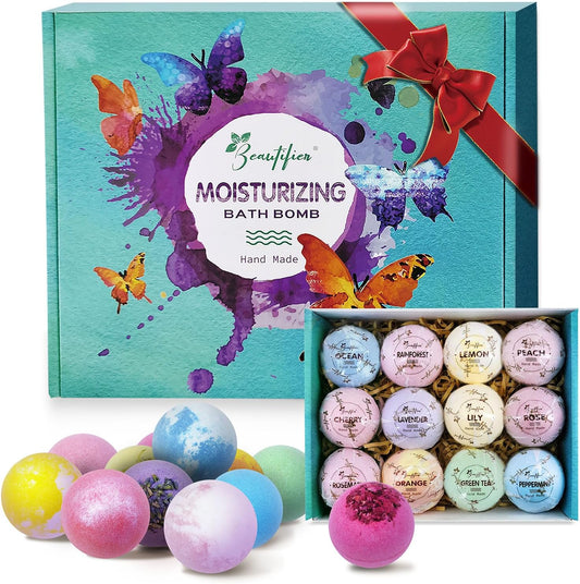 Indulge in Luxury: 12 Handmade Moisturizing Bath Bombs Gift Set with Relaxing Coconut Essential Oils - Perfect Spa Experience for Him/Her, Wife, or Girlfriend