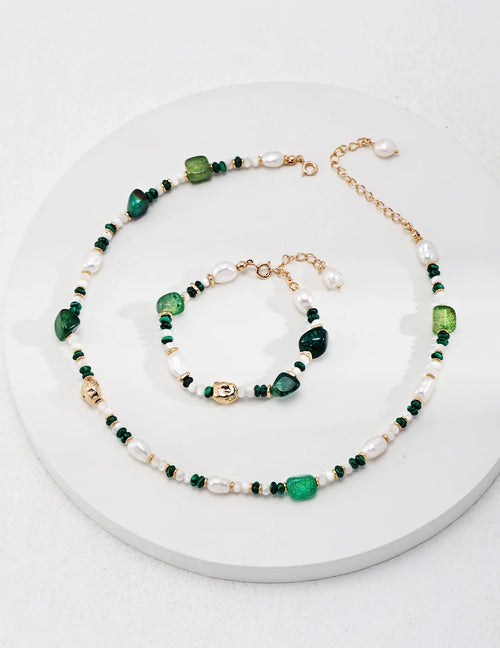 Green Agate with Pearl Beaded Bracelet