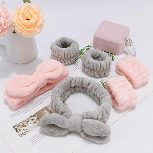 6-Piece Spa Headband and Wristband Set for Skincare and Makeup Application, Perfect for Cleansing and Sleepover Occasions