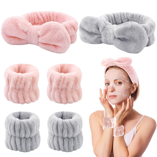 6-Piece Spa Headband and Wristband Set for Skincare and Makeup Application, Perfect for Cleansing and Sleepover Occasions