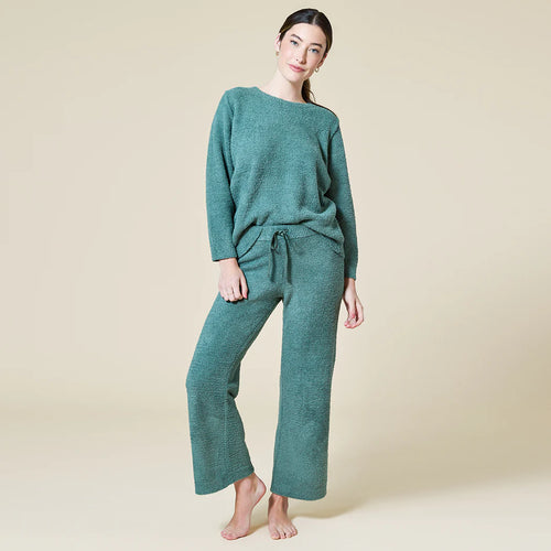 Solid Marshmallow Reverse Seam Crew Neck Lounge Set with Bracelet Sleeve