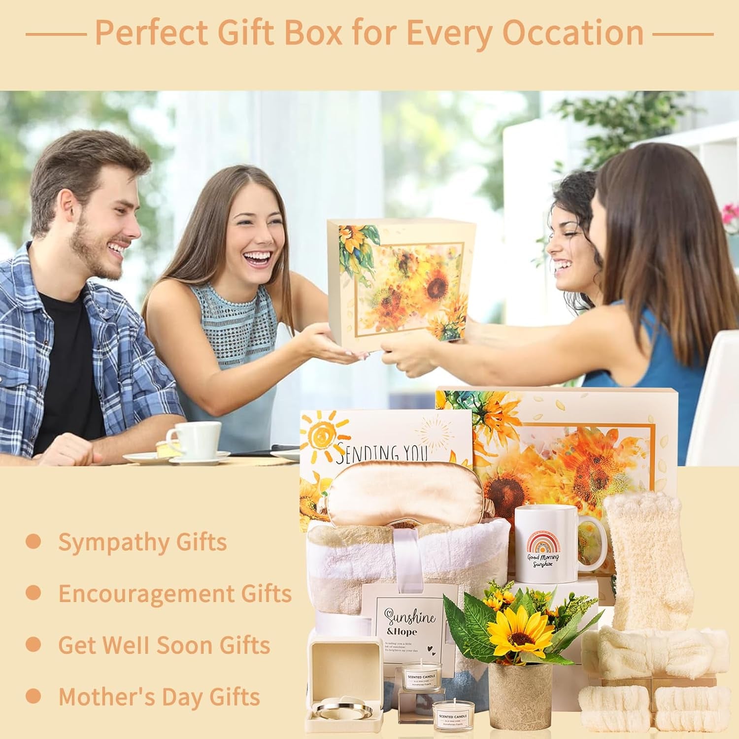 Sunshine Care Package: Thoughtful Get Well Soon Gift Basket for Women with Sunflower-Themed Items, Inspirational Blanket, and Candle for Mom, Sister, or Loved Ones
