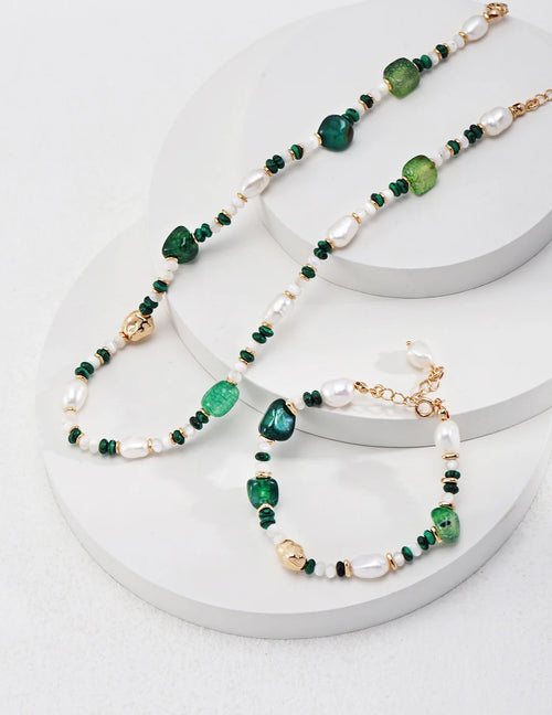 Green Agate with Pearl Beaded Bracelet