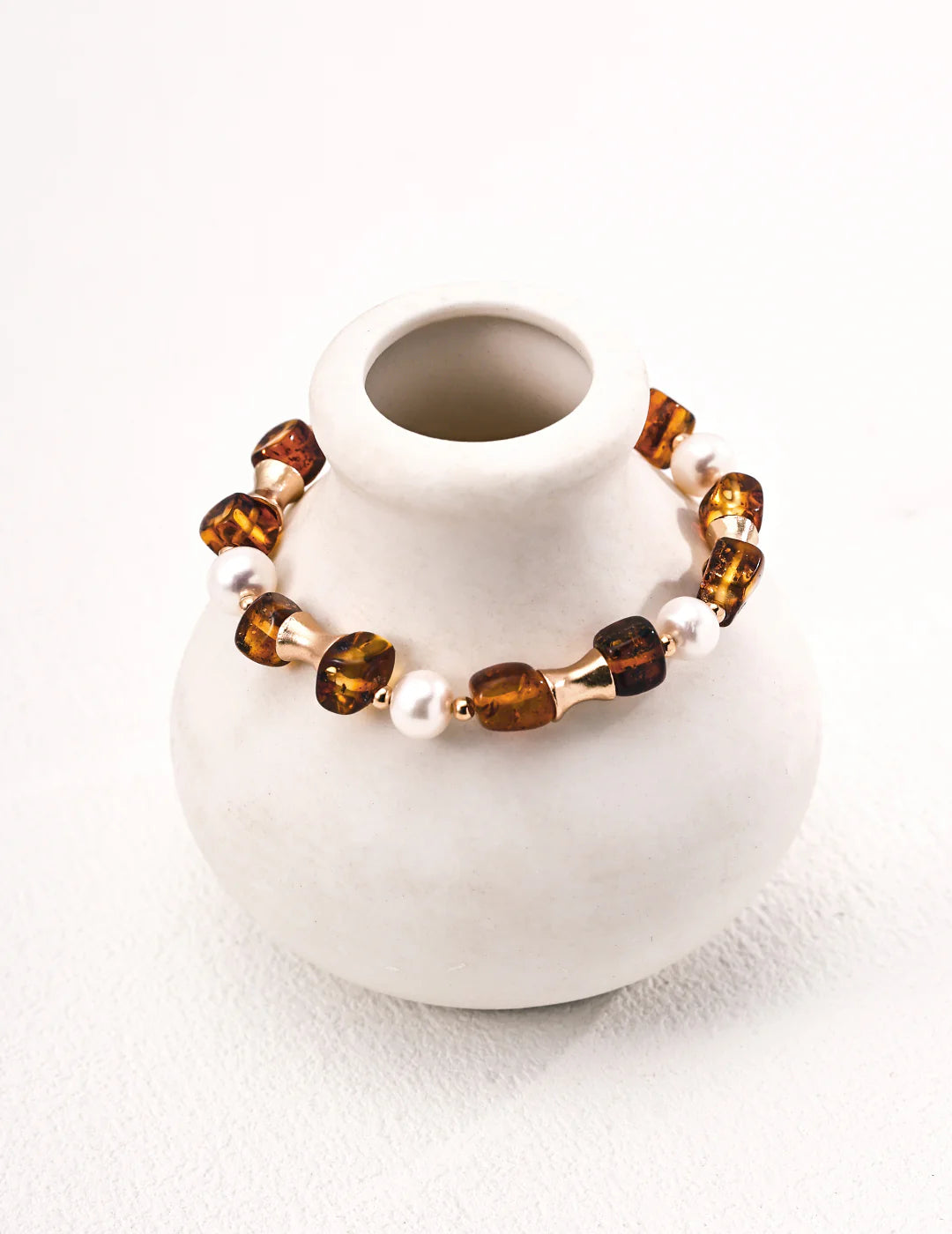 Vintage Natural Pearl Flower Amber Bracelet