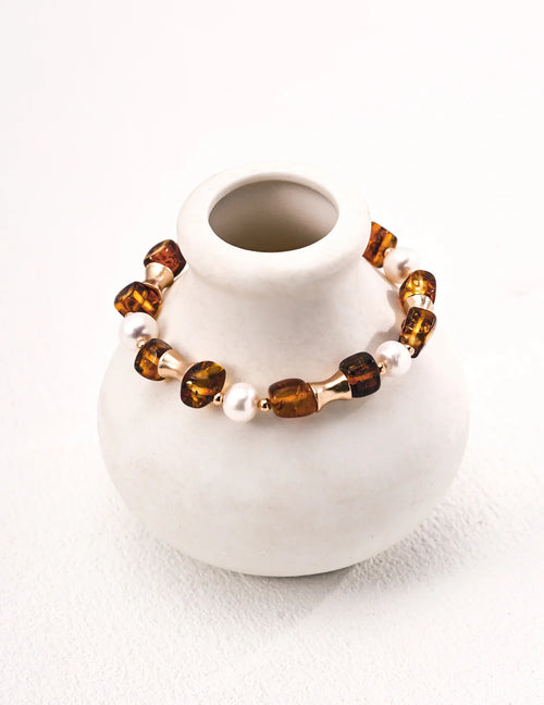Vintage Natural Pearl Flower Amber Bracelet
