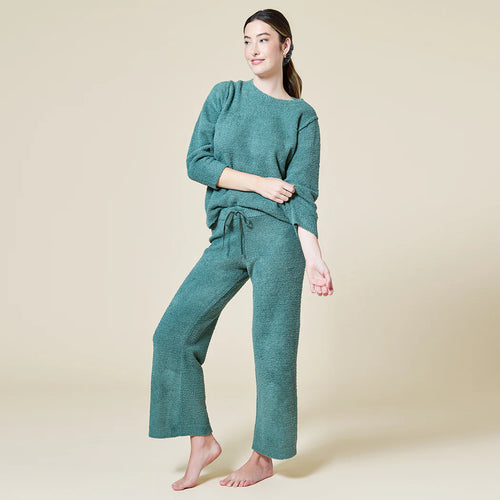 Solid Marshmallow Reverse Seam Crew Neck Lounge Set with Bracelet Sleeve