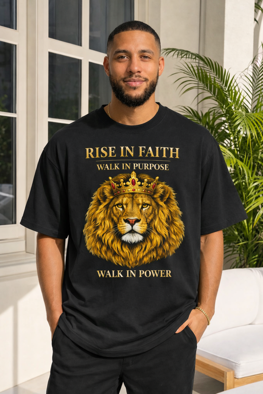 RISE IN FAITH — Walk in Purpose & Power — Lion Oversized Tee