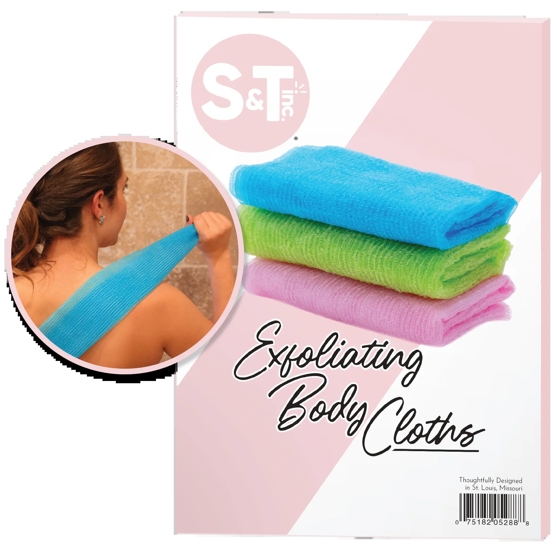 Revitalize Your Skin with the S&T INC. Back Scrubber: Exfoliating Shower Towel in Assorted Pink - 3 Pack for Ultimate Clean!
