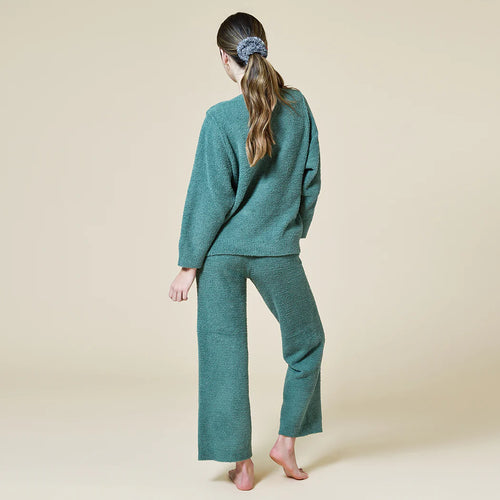 Solid Marshmallow Reverse Seam Crew Neck Lounge Set with Bracelet Sleeve
