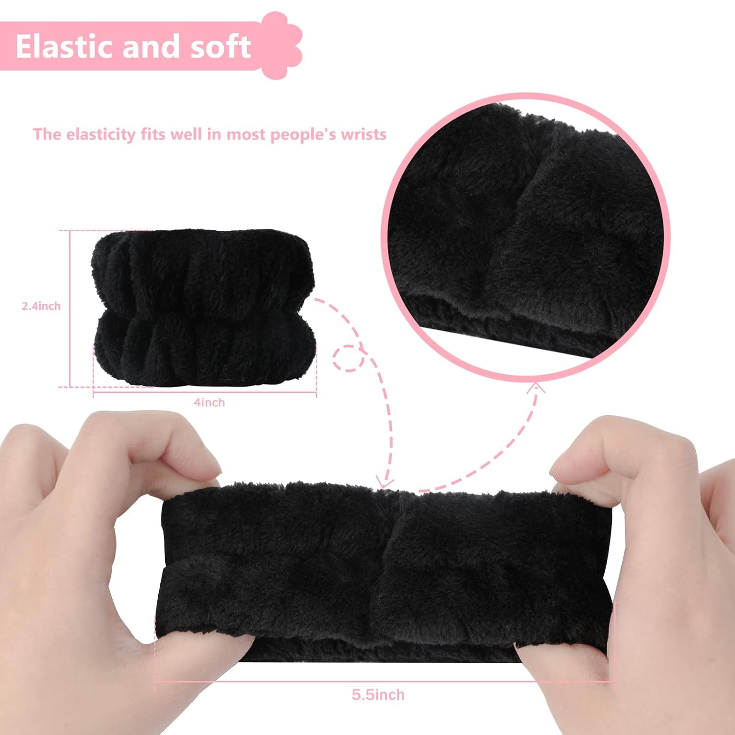Microfiber Face Washing Wristbands - 2 Pack Absorbent Arm Towels for Spa and Daily Use for Women and Children