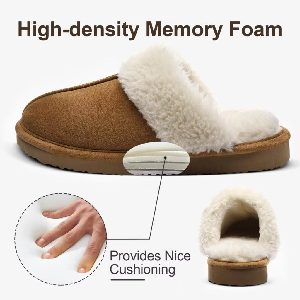 Luxurious Faux Fur Winter Slippers for Women - Comfy Indoor Plush House Shoes with Memory Foam and Anti-Slip Sole