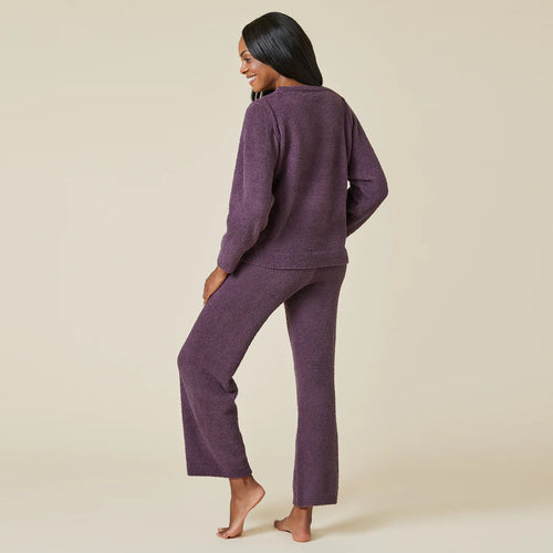 Solid Marshmallow Reverse Seam Crew Neck Lounge Set with Bracelet Sleeve